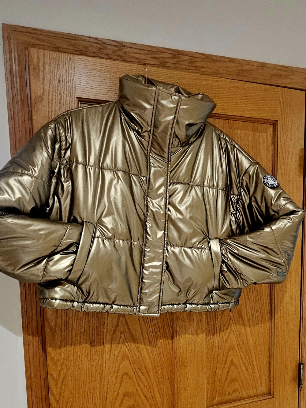 DKNY Metallic Sport Gold Cropped Puffer Jacket